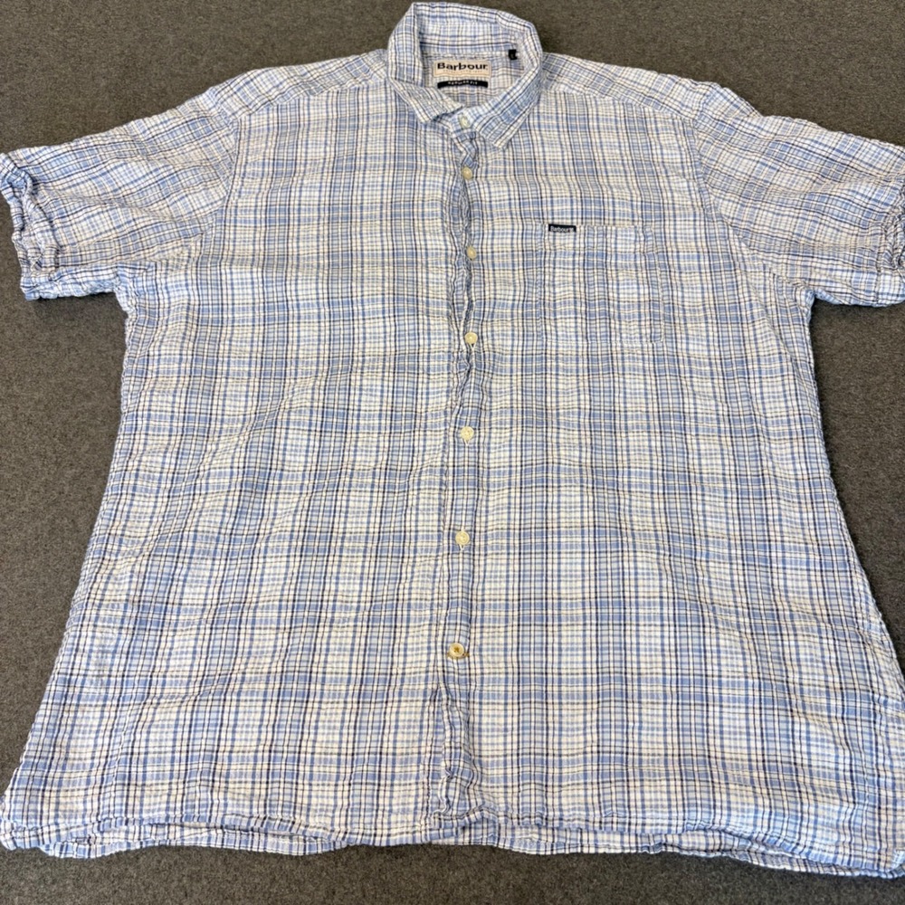 Barbour Mens Blue Plaid Short Sleeve Button Down Shirt MSH5130BL33 USA L Medium